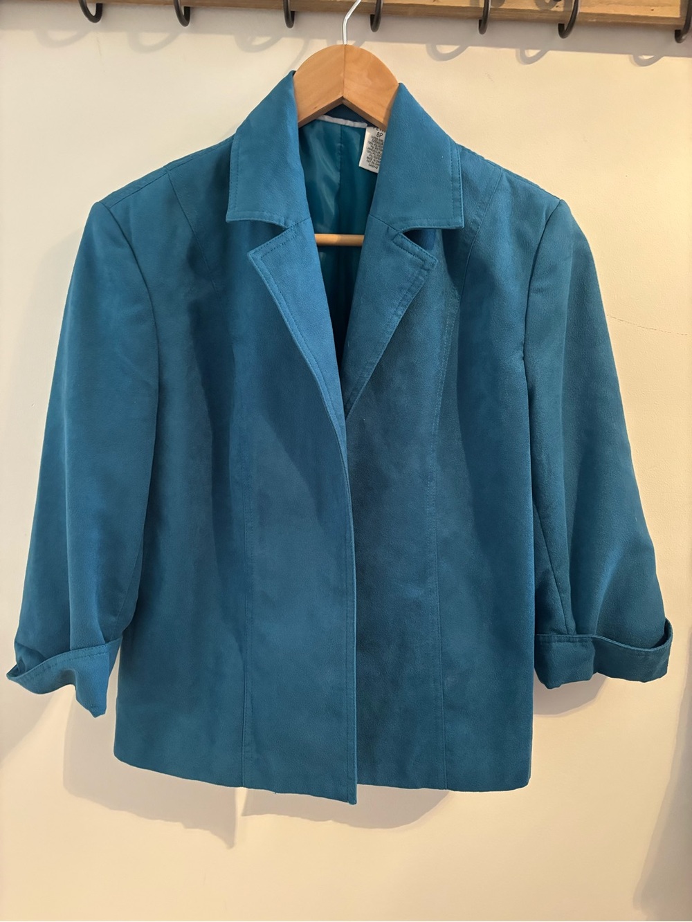 Teal Women's Suede Blazer Jacket - Casual Tailored Coat
